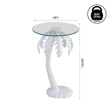 Vince 24.75" Mid-Century Vintage Glass Top Metal Palm Tree End Table - JONATHAN Y